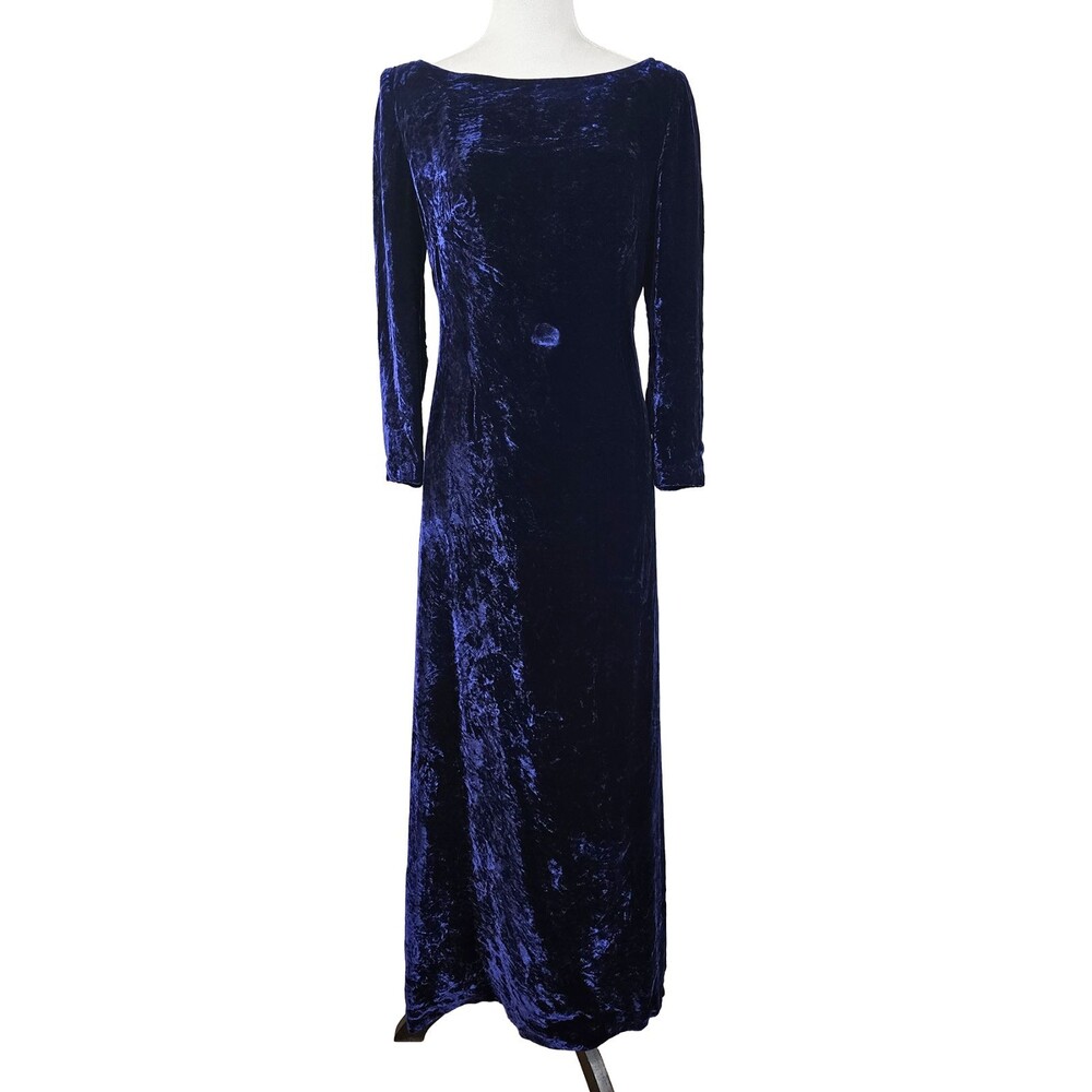 Arpi Couture Crushed Blue Velvet XS/S Maxi Dress Custome Made Gothic Retro